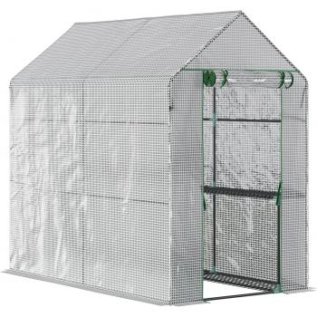 Invernadero de Jardín Vivero Casero con 4 Estantes Puerta Enrollable Cubierta de PE 140g/m² y Marco de Acero 120x190x190 cm Blanco Outsunny