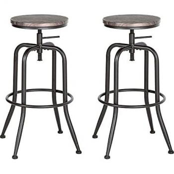 HOUSE IN BOX.COM 2X Taburete de Bar Silla Giratoria de 360 Grados Estilo Industrial Moderno Altura Ajustable Taburetes Acero Madera MDF con Patas Curvadas para Bar Cocina