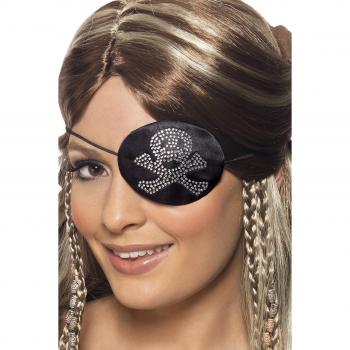 Smiffy's-31955 Parche pirata, motivo de strass, color negro, No es applicable