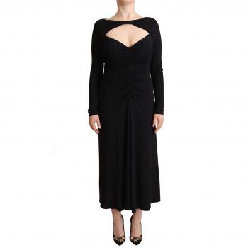 PINKO Black Nylon Stretch Long Sleeves Deep V-neck Maxi Dress - IT40|S