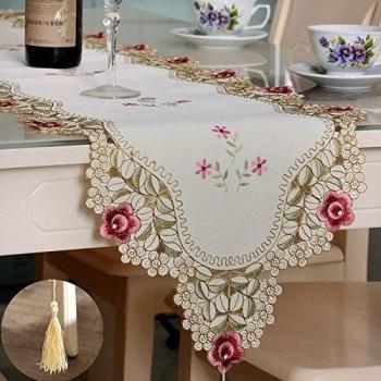 XXTT-Moderno minimalista casa suave poliéster bordado moda raya mesa runner tabla bandera tela de la decoración , pink , 40*246cm