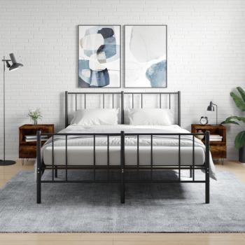 Mesita de noche de madera multicapa en roble ahumado, 2 piezas, dimensiones 40x35x50 cm