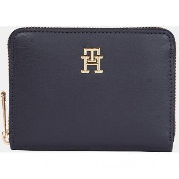 Tommy Hilfiger - Monedero liso en negro con cremallera y logo TH, Cartera Azul Mujer AW0AW15088