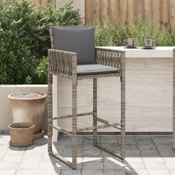 Taburetes de Bar de Polyrattan Gris con Almohadas - 2 Piezas