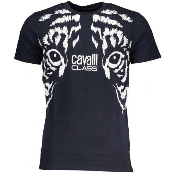 Cavalli Class Blue Cotton Print Logo T-Shirt - XL, Male