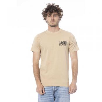 Cavalli Class Beige Cotton T-Shirt - XXL, Male, Logo Print