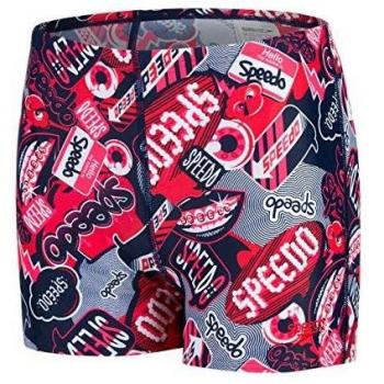 Speedo All Over Aqua - Bañador para niño, por Todo, Niños, Color Azul Marino/Rojo Riesgo, tamaño 32