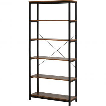 HOMCOM Estantería Industrial de 6 Estantes, Librería Alta para Almacenaje, Diseño Retro, con Sistema Antivuelco, para Salón u Oficina, Medidas 80x30x180 cm