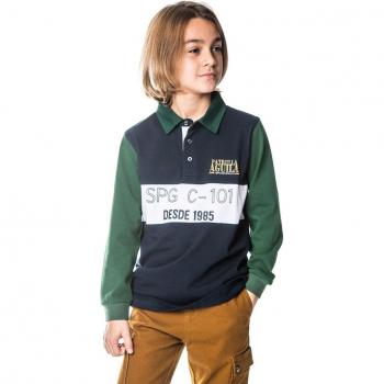 Polo para niño azul marino con mangas en verde