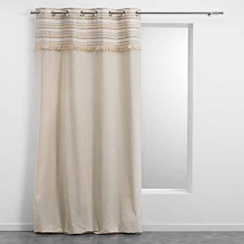 Cortina de Algodón con Ojetes y Efecto Tejido con Flecos Atlas - Beige - 140 x 240 cm