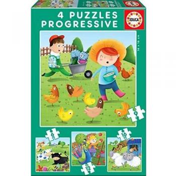 Educa Progressive Farm Animal Puzzle Set - 4 Puzzles (6, 9, 12, 16 Pieces)