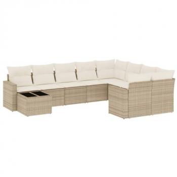 Juego de Sofás de Jardín 10 Piezas con Cojines Beige, Ratán Sintético, Muebles para Patio Terraza, Sofás Modulares con Asientos y Respaldos