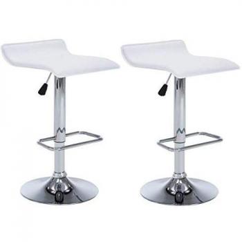 vidaXL 2X Taburetes Bar Cuero Artificial Blanco Sillas Asiento Cocina Comedor