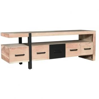 Mueble para TV JALEBA con 5 cajones y 1 estante de madera de acacia y metal - Natural claro y negro