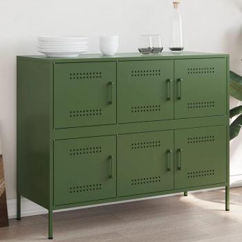 Armario aparador verde oliva 100,5x39x79 cm en acero