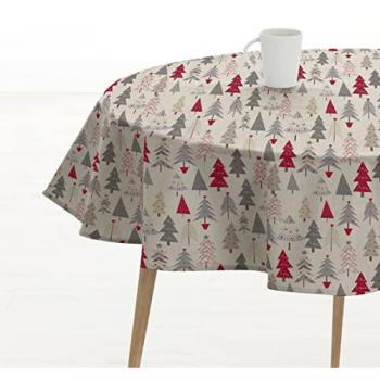 Mantel Redondo Resinado Antimanchas Merry Christmas 100% algodón Multicolor Ø 100 cm Tacto no plastificado