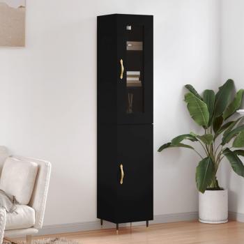 Aparador de madera contrachapada negro 34,5x34x180 cm con 1 puerta, Mueble de Almacenaje de Salón, Buffet para salón, Armario Auxiliar, Armario de Almacenamiento