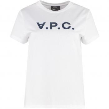 A.P.C. Women's Logo Print Cotton T-Shirt in White | Size Large
