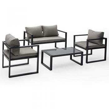 Conjunto de muebles de jardín Happy Garden 4 plazas en tejido de aluminio gris y antracita