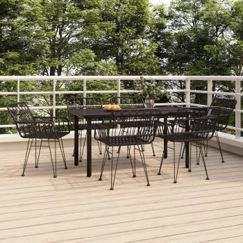 7-Piece Black Poly Rattan Garden Dining Set