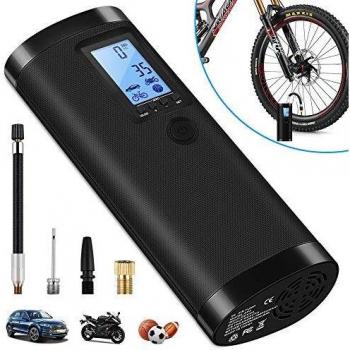 VEEAPE Compresor de Aire Portátil con Batería Recargable 2000 mAh, Mini Bomba de Bicicleta electrica, Multifuncional para Coche, Moto, Pelotas y etc, con Pantalla LCD Digital y Linterna LED