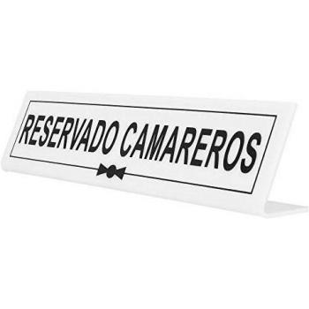 García de Pou Placa Reservado camareros, Metacrilato, Blanco, 26 x 5+5 Cm