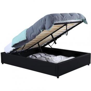 Cama Doble MIAMI con Somier y Cofre de Almacenamiento 140 x 190 cm en PVC Negro