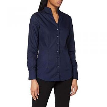Blusa Clásica Seidensticker de Manga Larga Slim Fit, 100% Algodón, Sin Cuello, Azul Oscuro, Talla XL