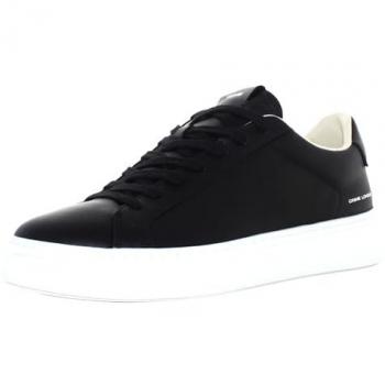 Men's Black Leather Lace-Up Sneakers with Rubber Sole - Crime London Autumn/Winter Collection
