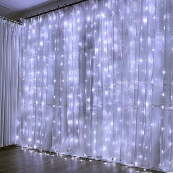 Yinuo Mirror Luces Navidad Led, Cortina de Luces 3x3㎡ Cable de Cobre 300 Led, Resistente al Agua, 31v, 8 Modos de Luz, Navidad Decoración, Fiestas, Bodas, Jardín, Blanco