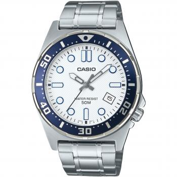 Casio MTD-135D-7AV Men's Stainless Steel Quartz Watch with White Dial, 50m Water Resistance
