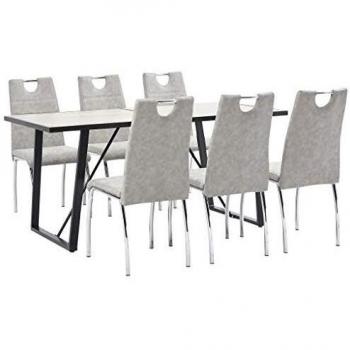 vidaXL Juego Comedor 7 Pieza Cuero Sintético Mobiliario Decoración Interior Casa Hogar Robusto Duradero Resistente Funcional Práctico Útil Gris Claro