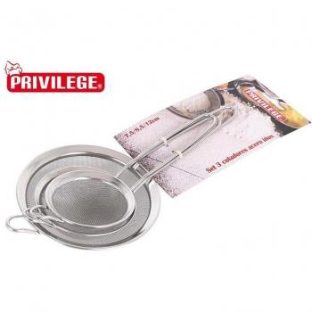 Set de 3 Coladores Privilege Acero Inoxidable - Diámetros 7.5cm, 8.5cm, 12cm