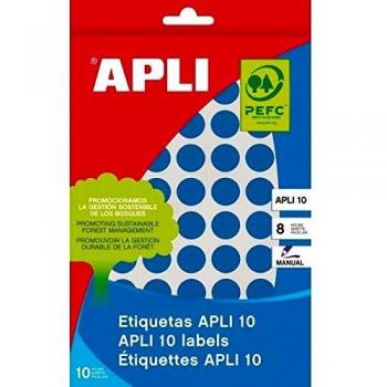 8 Hojas Etiquetas Color Azul Circulo ø 10 mm Apli 02731
