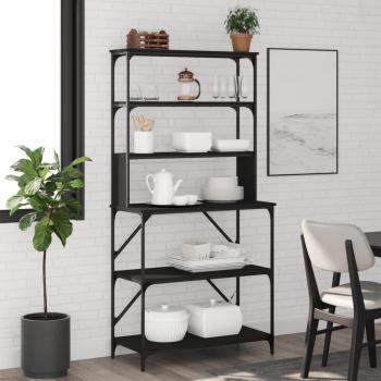 Estantería de Cocina 6 Niveles de Madera Ingeniería Color Gris Sonoma, Negro y Roble Sonoma, Dimensiones 90x40x180cm