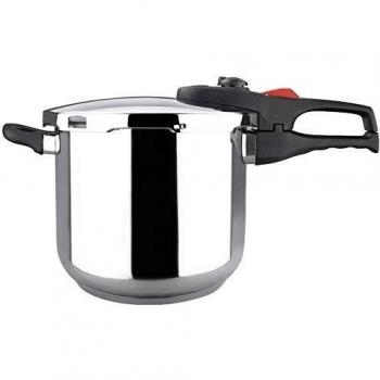 MAGEFESA PRACTIKA PLUS Olla a presión super rápida de fácil uso, acero inoxidable 18/10, apta para todo tipo de cocinas, incluido inducción. Fondo termo difusor encapsulado de 5 capas, excelente distribución del calor, 5 sistemas de seguridad, ahorra