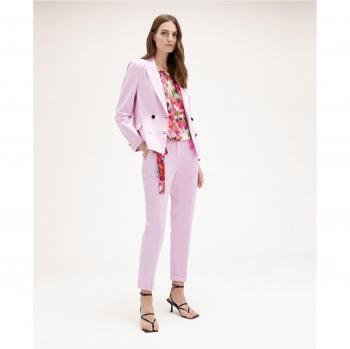 Pantalón pitillo de mujer cropped en tejido liso con puños