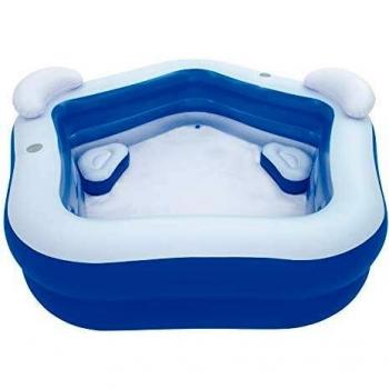 Piscina Hinchable Pentagonal Bestway Family Fun 213 x 207 x 69 cm con 2 Cámaras, Cojines y Reposacabezas