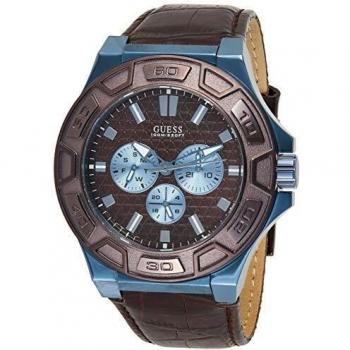 Guess Men's Force Analog Quartz Watch (Ø 45 mm) with Leather Strap