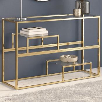 Mesa consola de acero inoxidable dorado y vidrio templado vidaXL