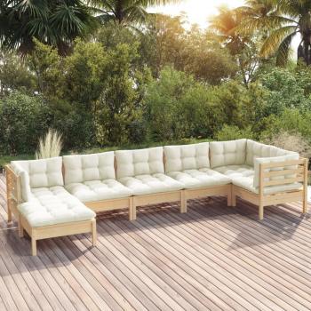 7-Piece Solid Pinewood Garden Lounge Set with Cream Cushions