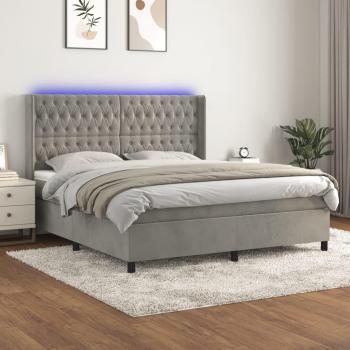 Colchón box spring de muelles y terciopelo LED gris claro 180x200 cm