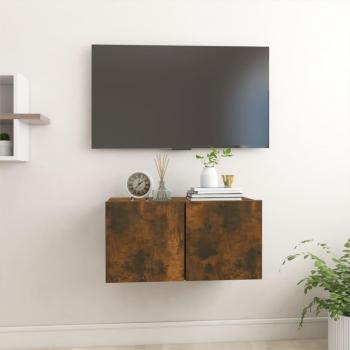 Mueble TV colgante de madera multicapa en roble ahumado 60x30x30 cm