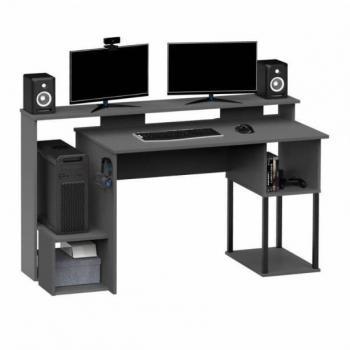 Mesa Gamer Miroytengo Neru en color gris con altillo 90x150x67 cm