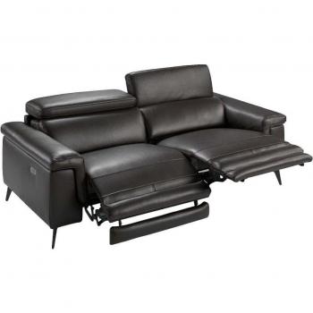 Sofá 3 plazas piel marrón ANGEL CERDÁ 6051C con mecanismos relax, Negro, Piel, dimensiones 215 x 103 x 99 cm