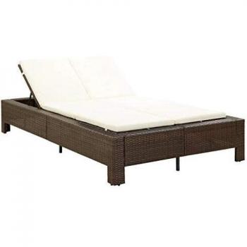 Brown Poly Rattan 2-Person Sun Lounger with Cushion