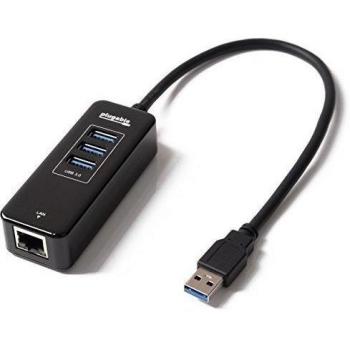 Plugable USB Hub with Ethernet, 3 port USB 3.0 Bus Powered Hub with Gigabit Ethernet Compatible with Windows, MacBook, Linux, Chrome OS, Includes USB C and USB 3.0 Cables