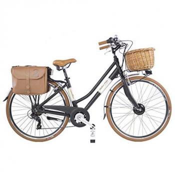 Bicicleta Eléctrica Urbana Retro Vintage Dolce Vita Mujer con Cesta y Bolsas - Negro