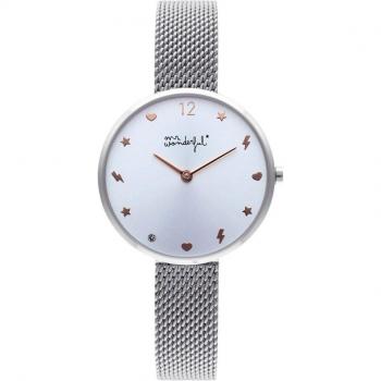 Reloj de mujer Happy o'clock WR80102 con correa de acero inoxidable y detalles plateados