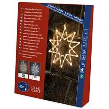 Estrella LED Decorativa Exterior 38 cm, 10 Puntas, 40 Diodos Blanco Cálido, Transformador 24V, Cable Transparente